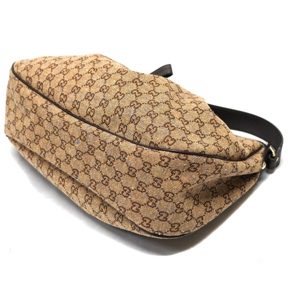GUCCI Hobo Bag Beige Brown Blue Sukey Canvas Leather - Picture 6 of 10